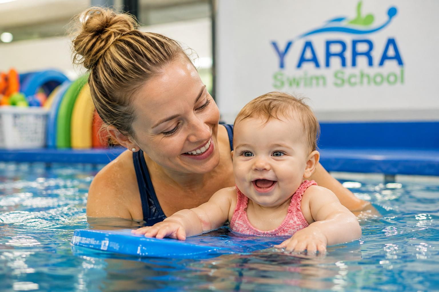 Parent and baby enjoying a swimming lesson at Yarra Swim School
